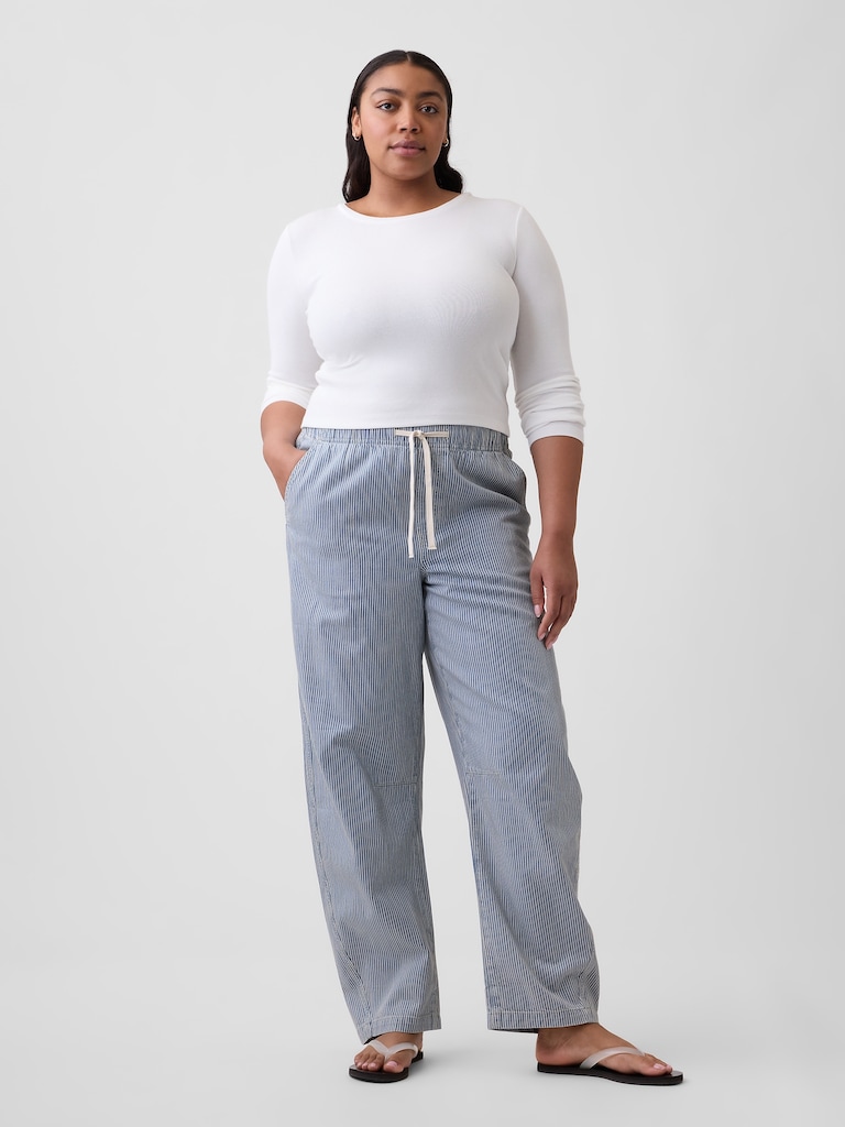 Mid Rise SuperSoft Stripe Pull-On Barrel Jeans