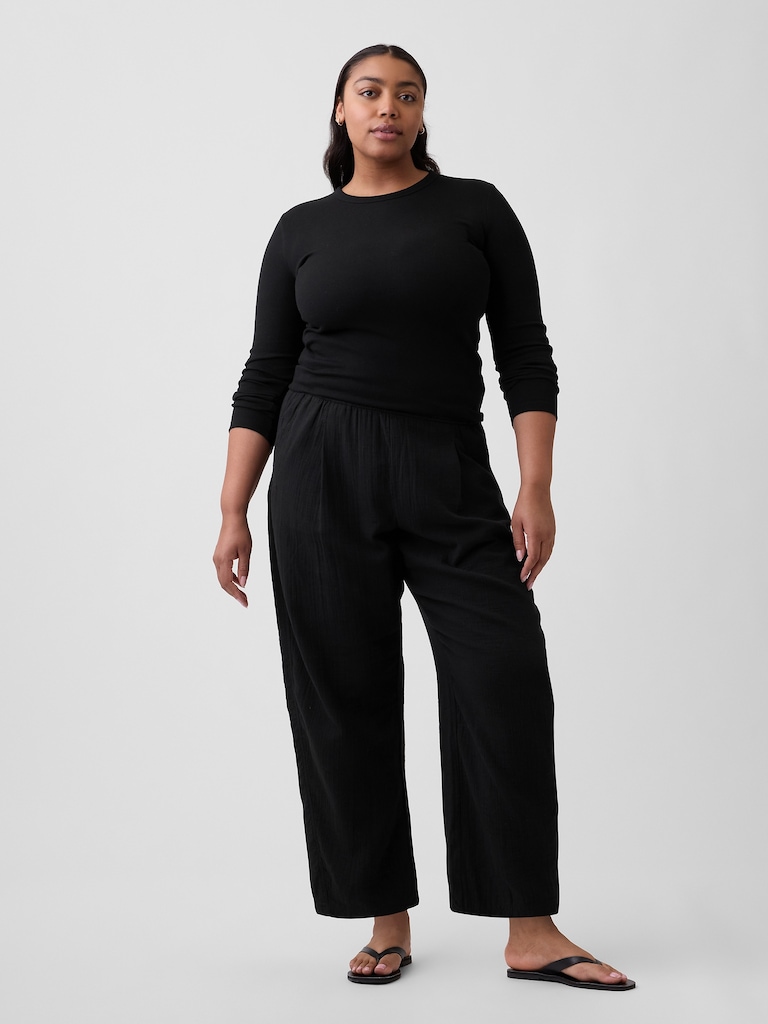 Mid Rise Pull-On Barrel Gauze Pants