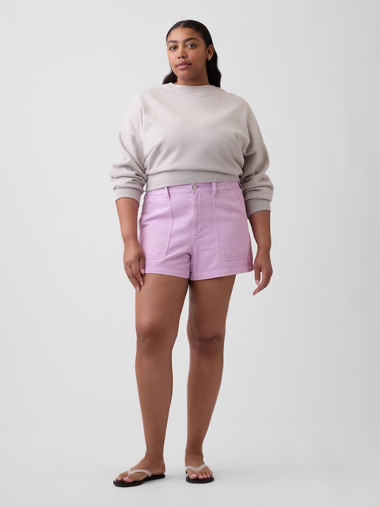 4" High Rise Denim Utility Shorts