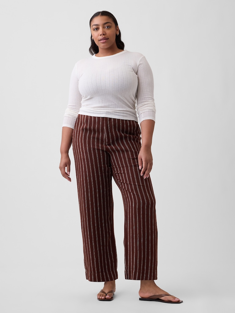 High Rise Linen-Blend Straight Crop Pants