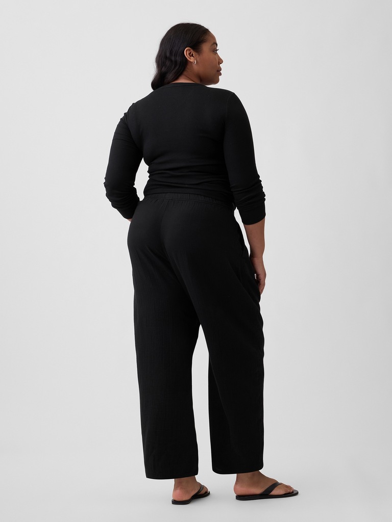 Mid Rise Pull-On Barrel Gauze Pants