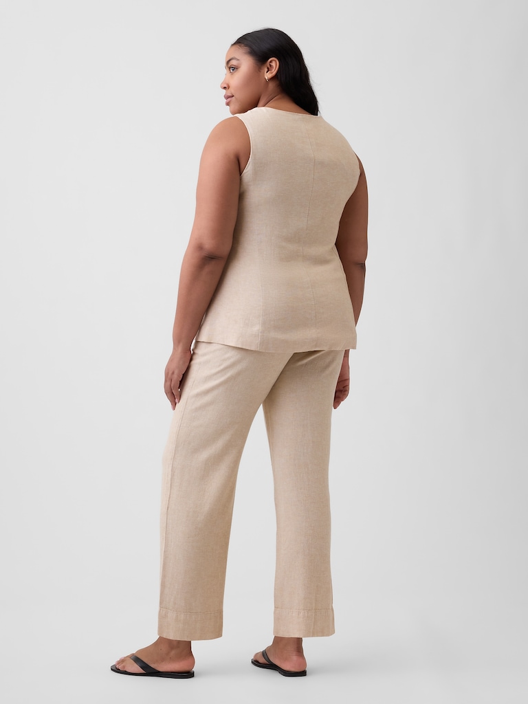 High Rise Linen-Blend Straight Crop Pants