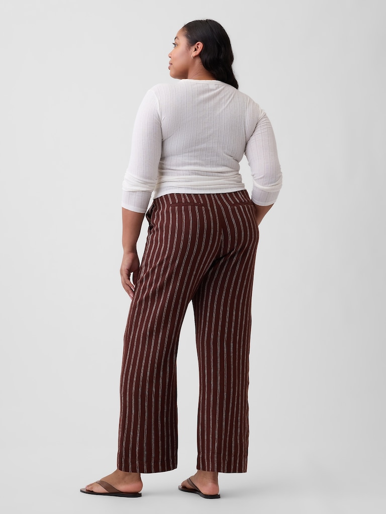 High Rise Linen-Blend Straight Crop Pants