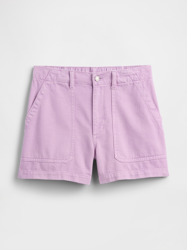 4" High Rise Denim Utility Shorts