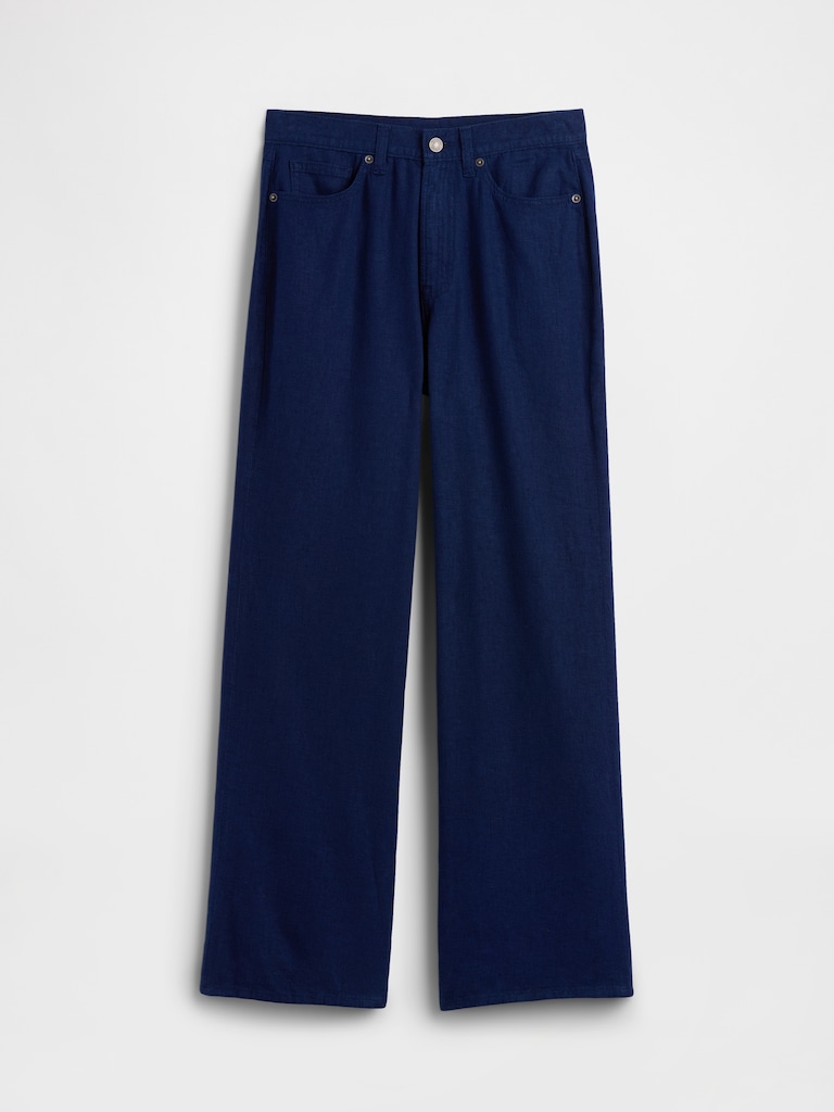 High Rise Linen-Blend Wide-Leg Pants