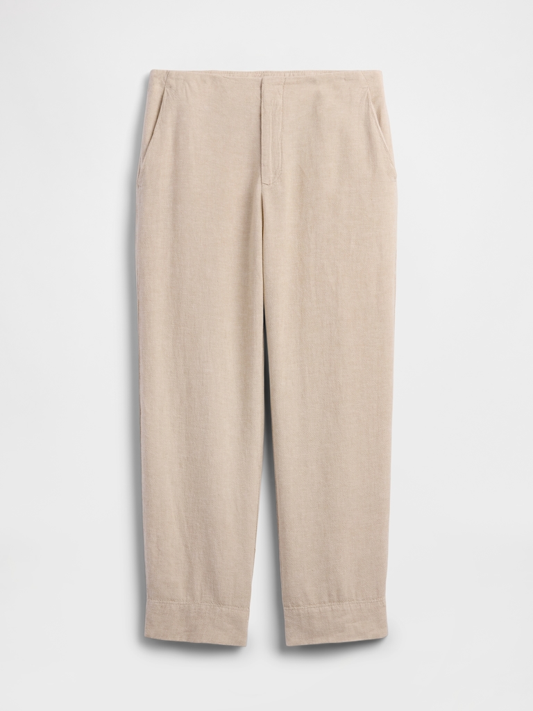 High Rise Linen-Blend Straight Crop Pants