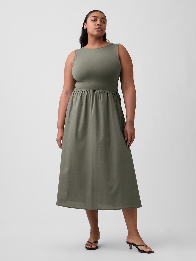 Sleeveless Boatneck Midi Dress