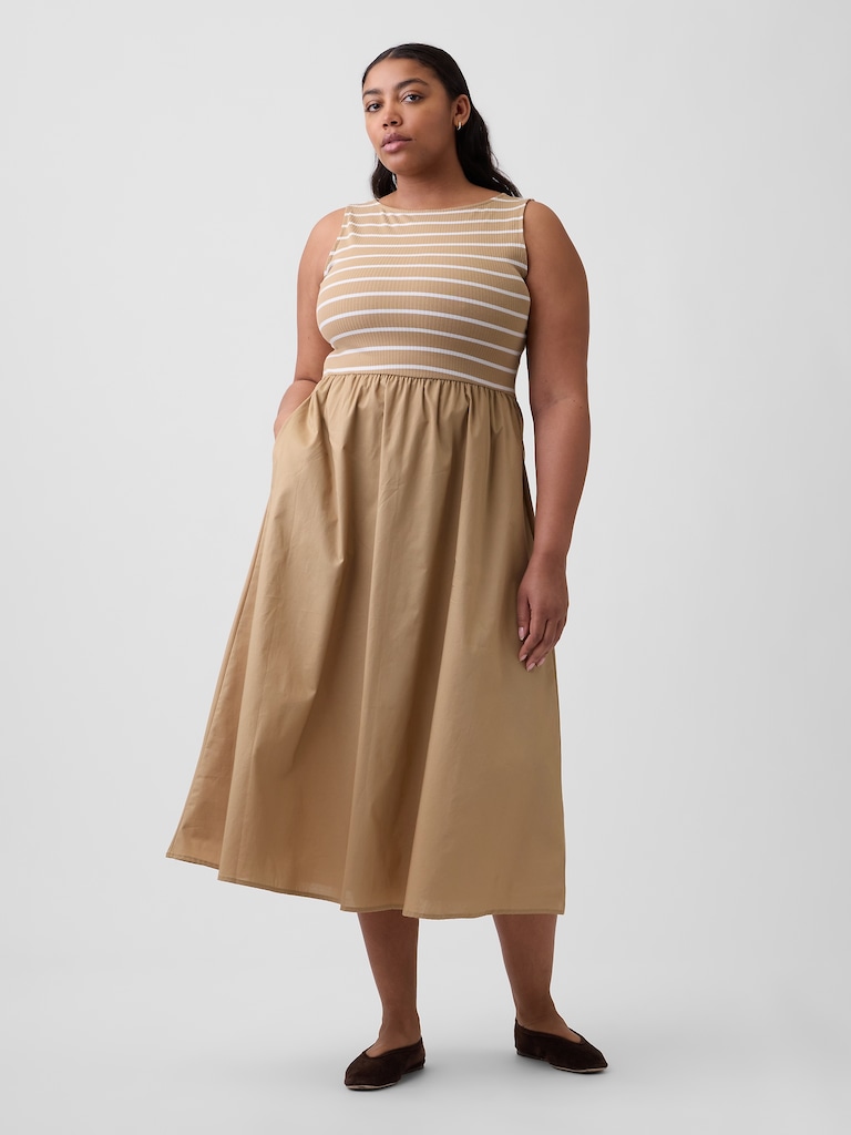 Sleeveless Boatneck Midi Dress