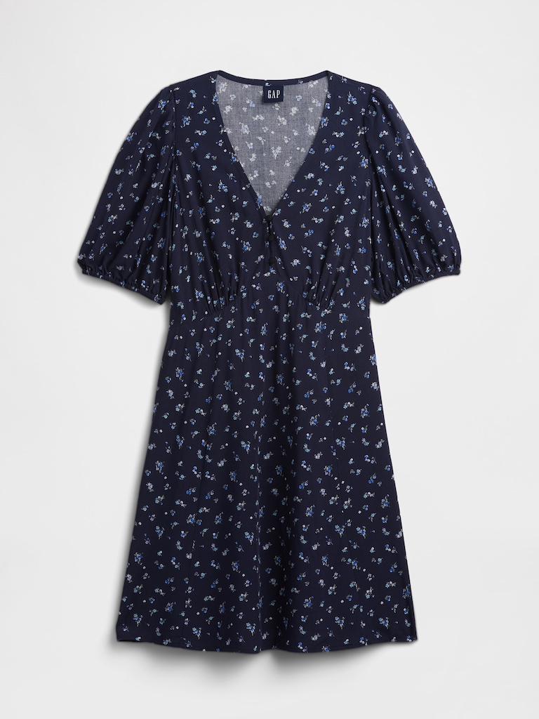 Puff Sleeve V-Neck Mini Dress