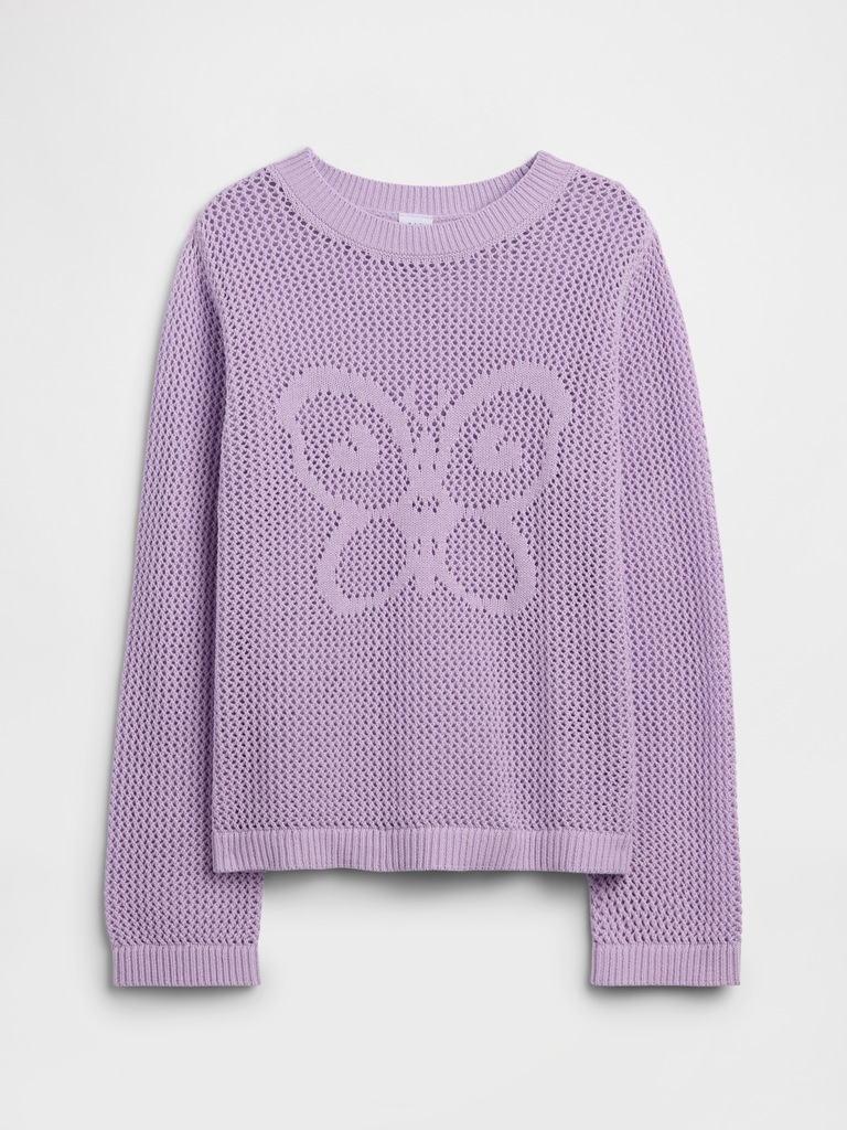 Kids Relaxed Crochet Crewneck Sweater