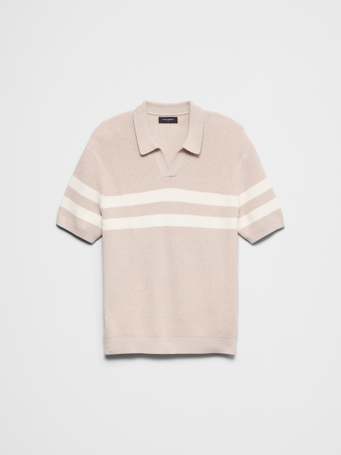 Striped Johnny-Collar Polo Sweater