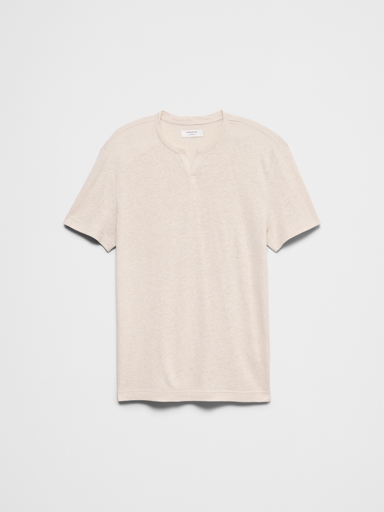 Standard-Fit Linen-Blend Notch T-Shirt
