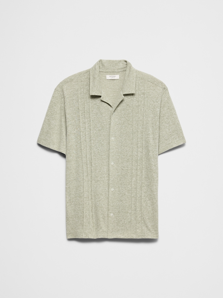 Standard-Fit Linen-Blend Pintuck Polo