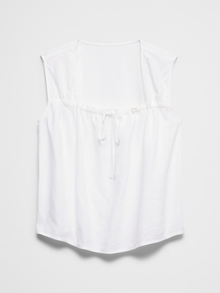 Linen-Blend Tied Popover Top