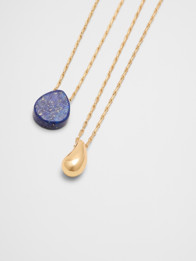 Layered Lapis Bean Delicate Chain Necklace