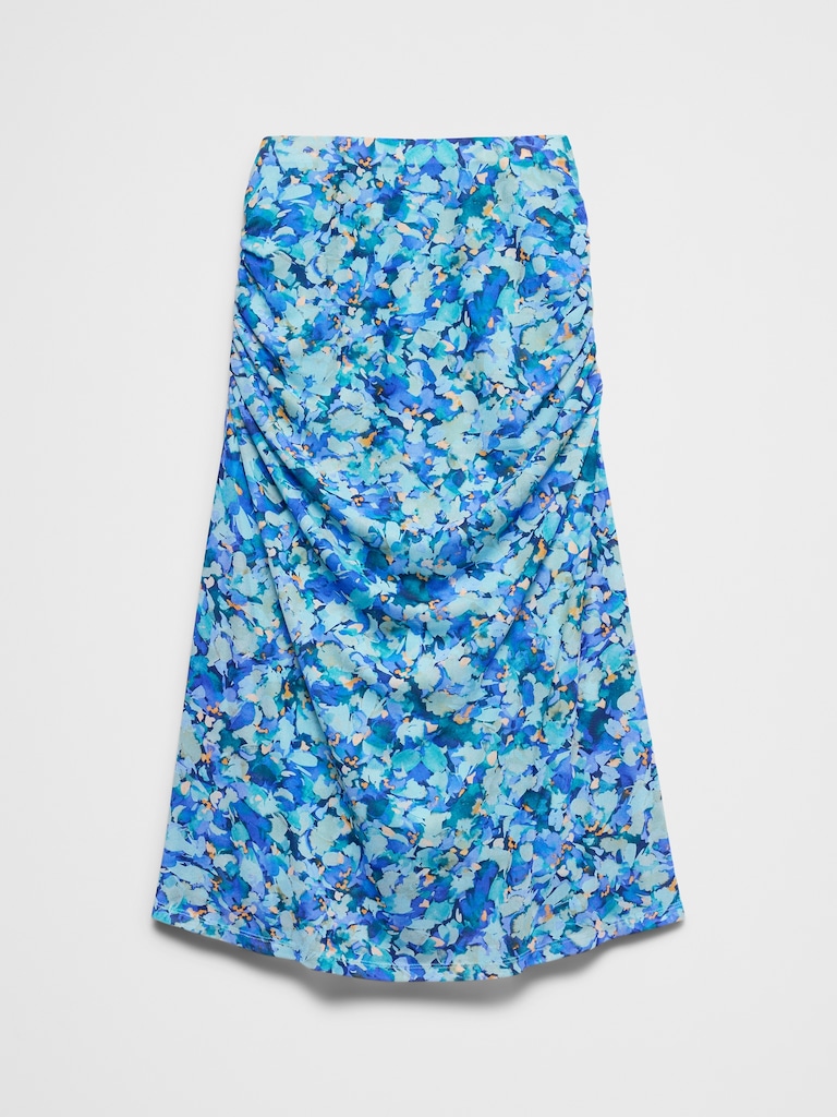 Mesh Shirred-Waist Midi Skirt