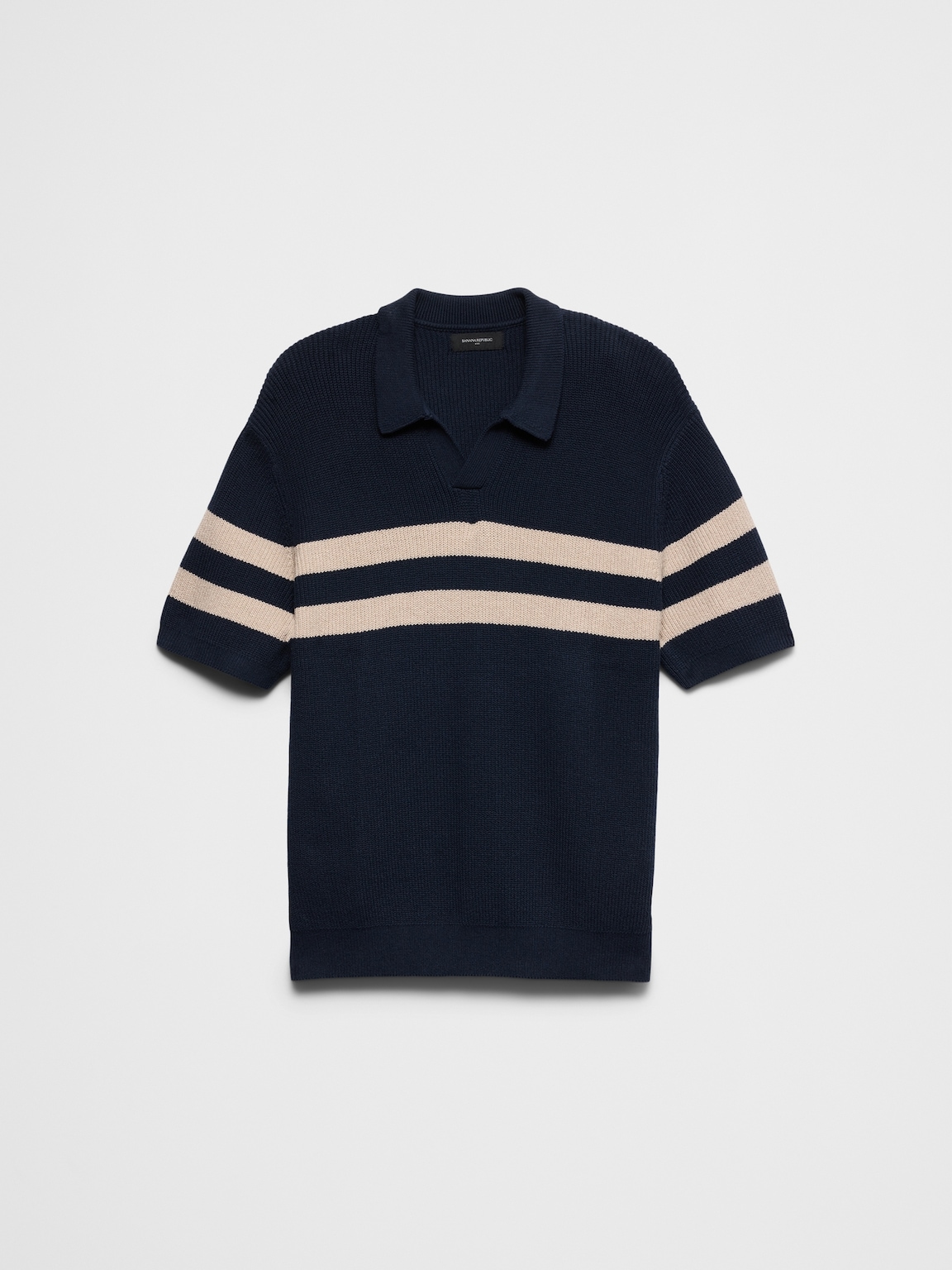 Striped Johnny-Collar Polo Sweater