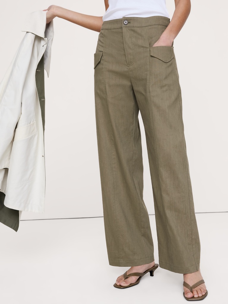 Mid-Rise Straight Utility Pant in Stretch Linen-Viscose