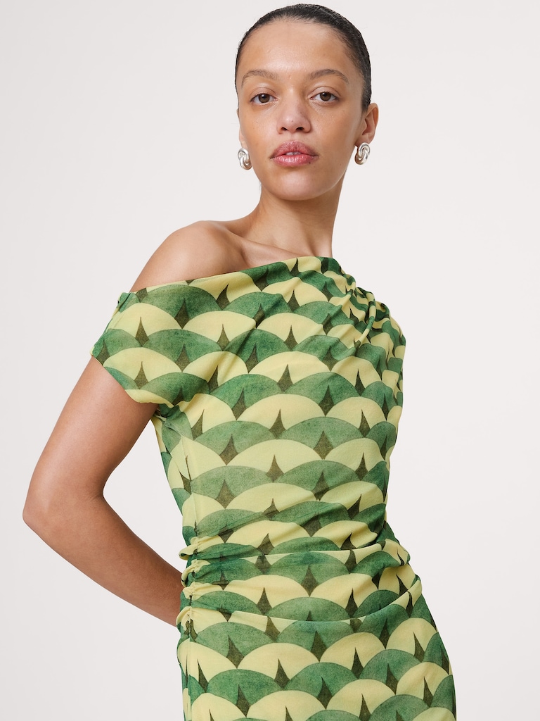 Mesh Off-Shoulder Maxi Dress