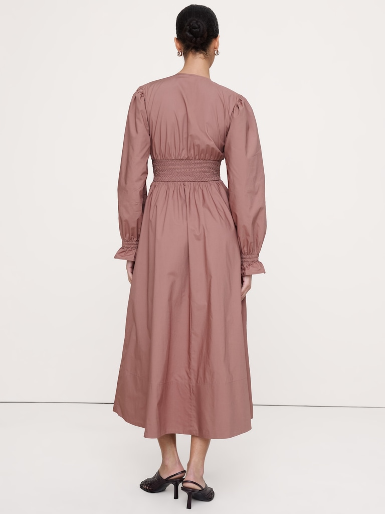 Cotton Poplin Smocked-Waist Maxi Dress