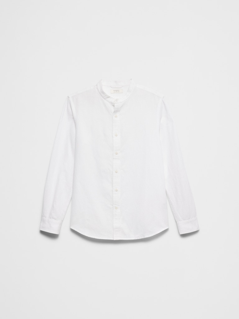 Slim-Fit Linen-Blend Banded-Collar Shirt