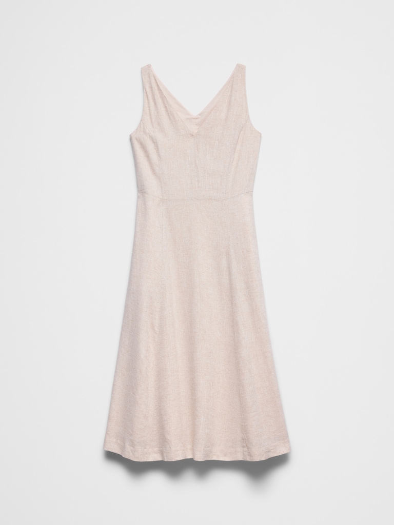 Linen-Blend Drapey Midi Dress