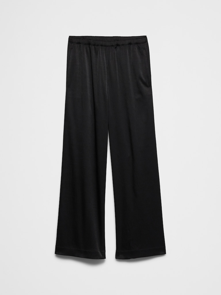 Wide-Leg High-Rise Crinkle Satin Pull-On Pant
