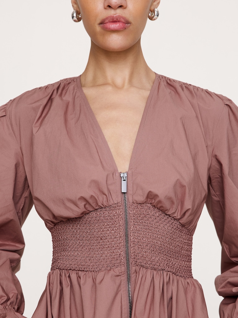 Cotton Poplin Smocked-Waist Maxi Dress