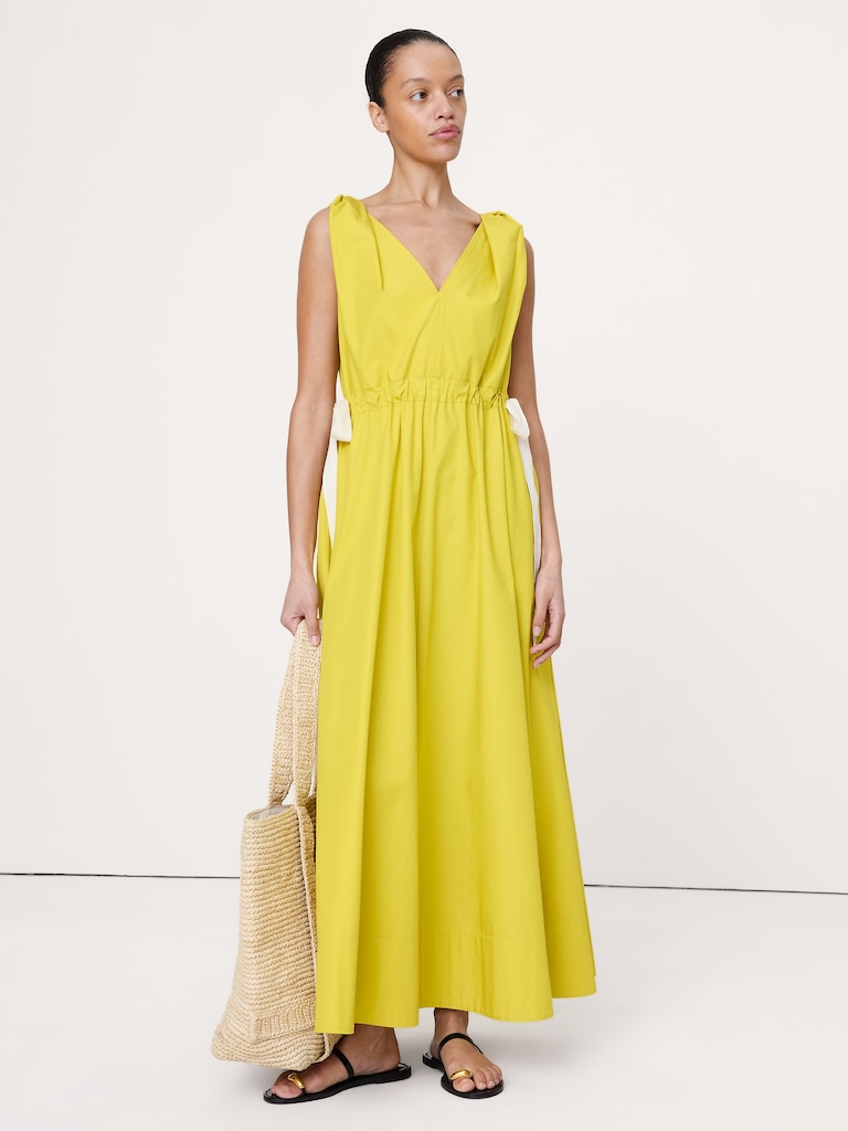 Twisted Shoulder Poplin Maxi Dress