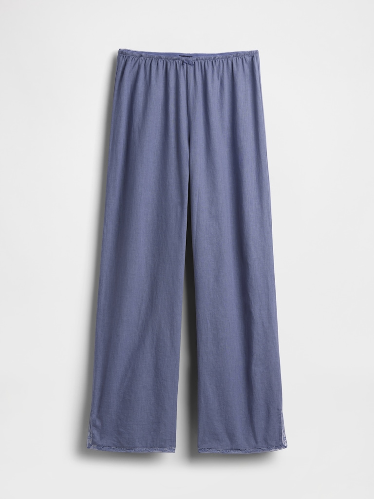 Linen-Blend Lace-Hem PJ Pants