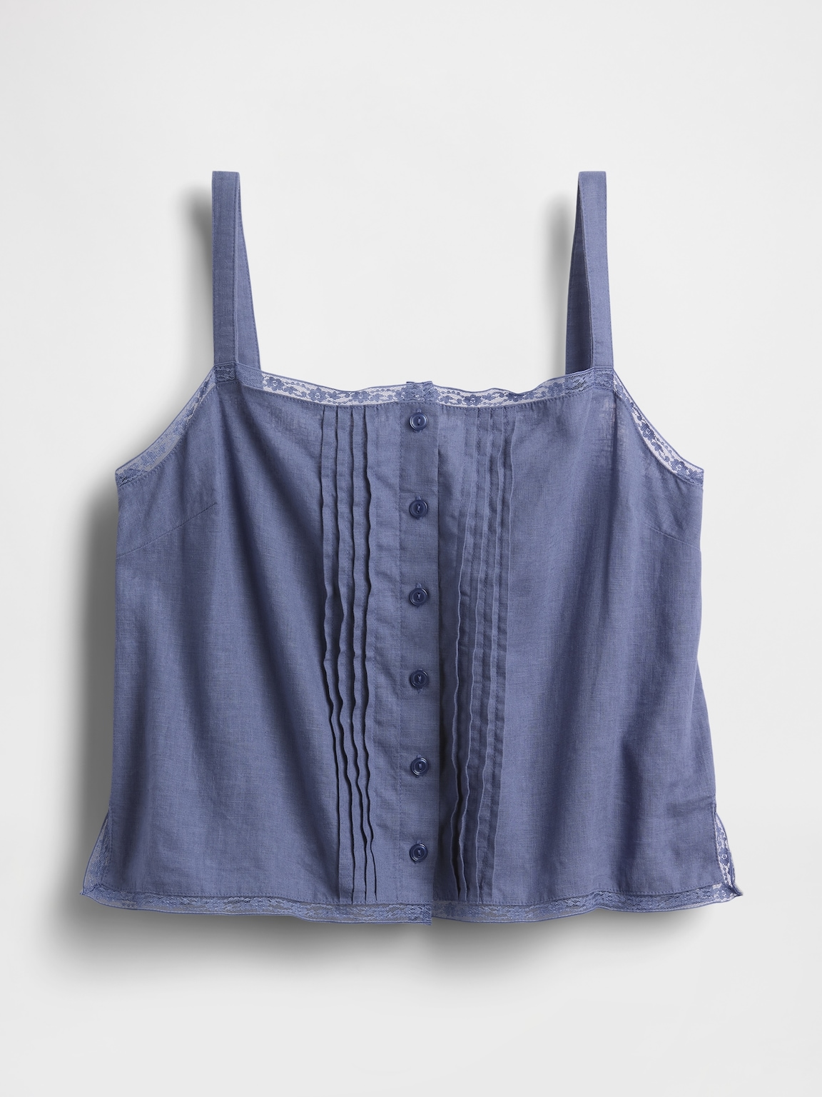 Linen-Blend Pintuck Crop PJ Tank Top