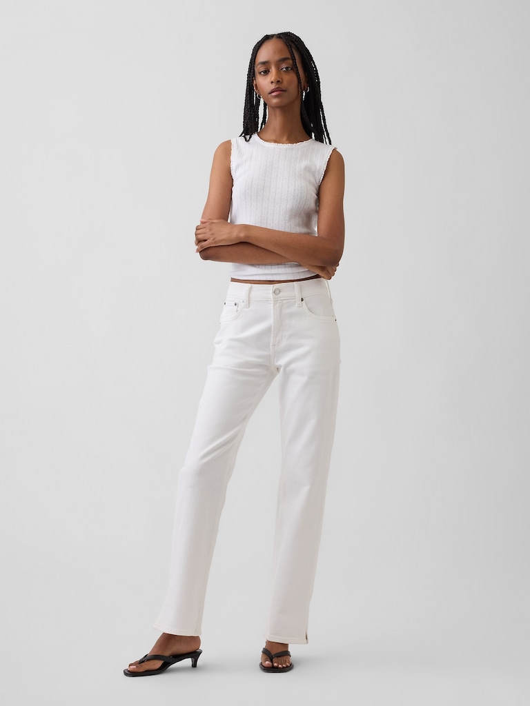 Mid Rise Split-Hem Straight Jeans