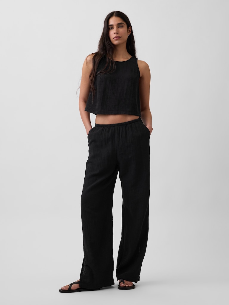 Cotton Gauze Easy Split-Hem Pants