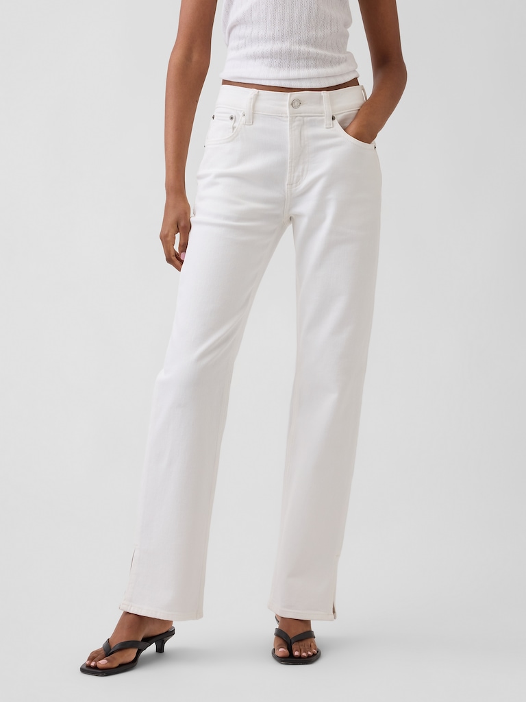Mid Rise Split-Hem Straight Jeans