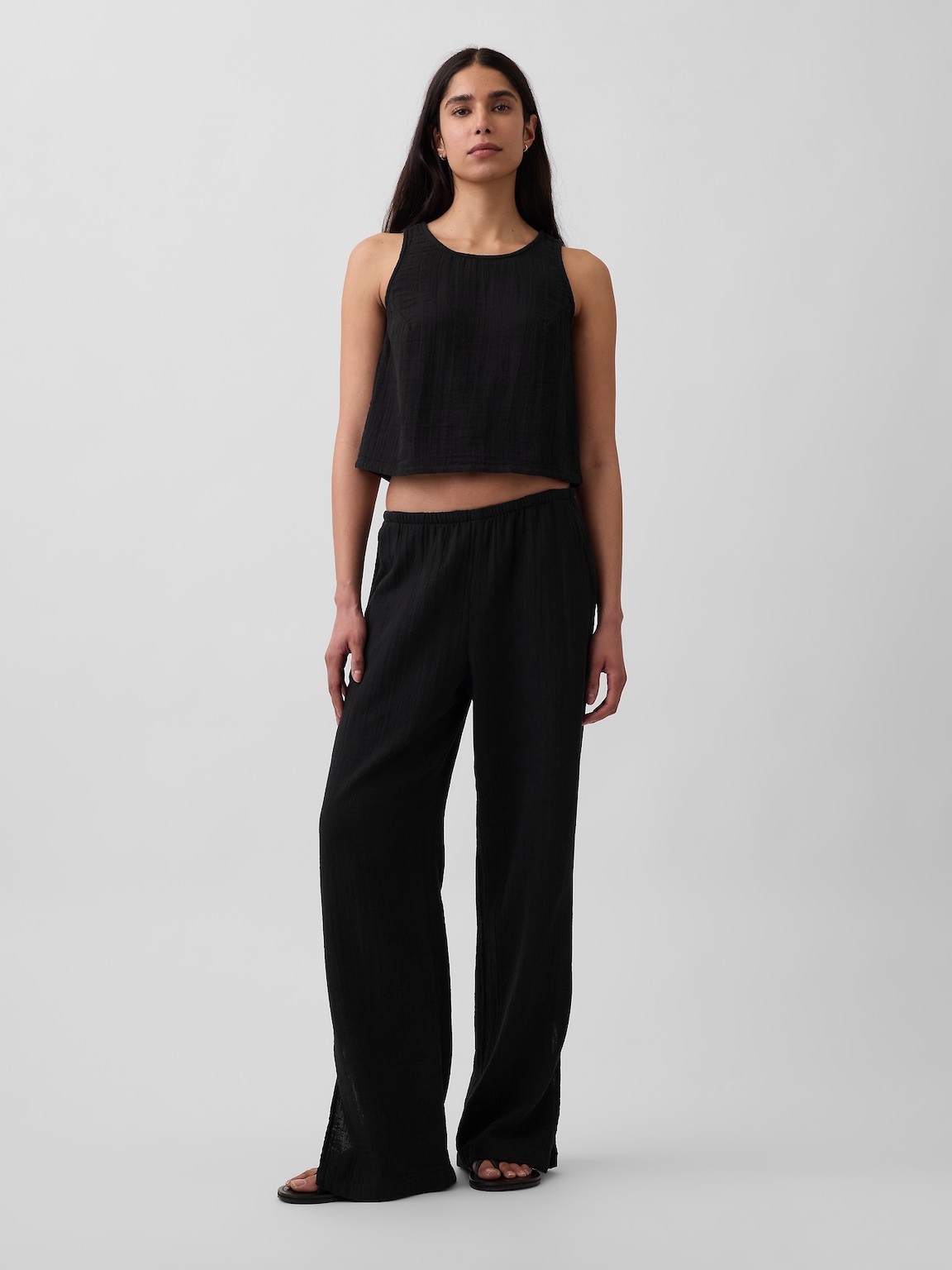 Cotton Gauze Racer Shell Tank Top