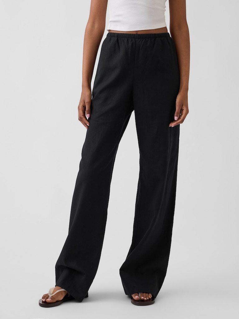 Linen-Blend Easy Wide-Leg Pants