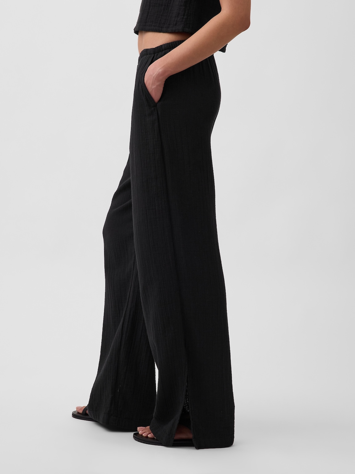 Cotton Gauze Easy Split-Hem Pants
