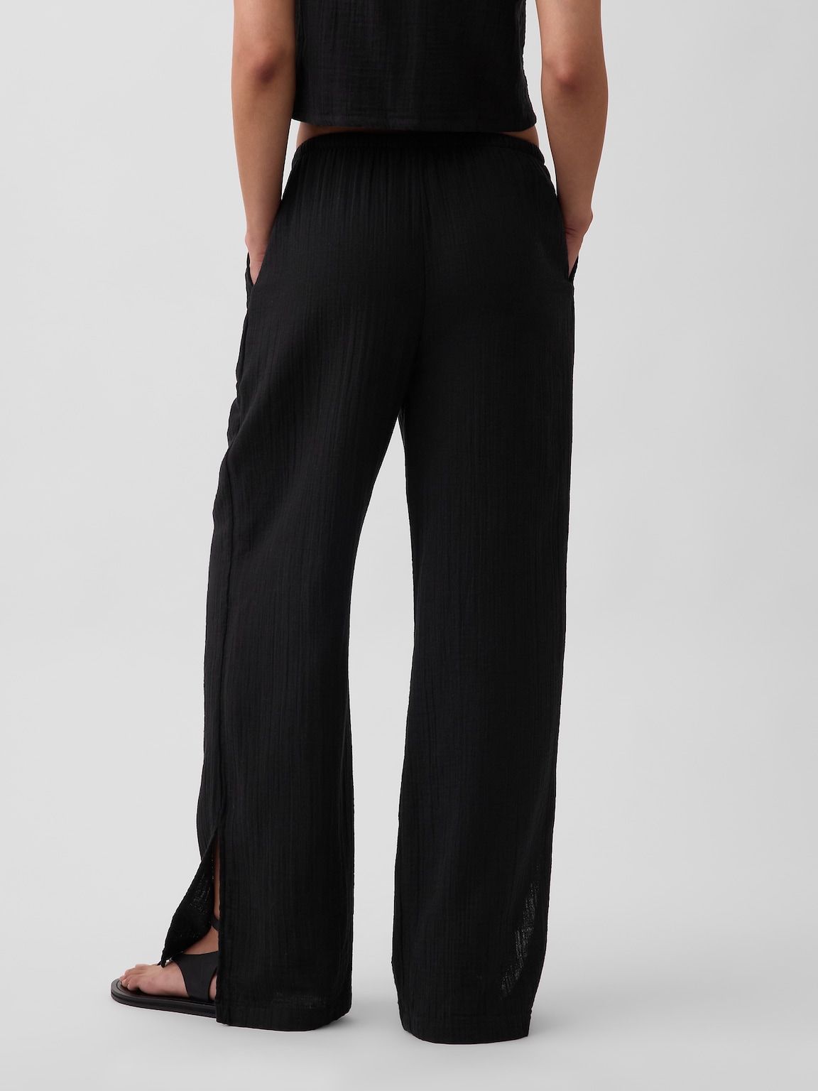 Cotton Gauze Easy Split-Hem Pants