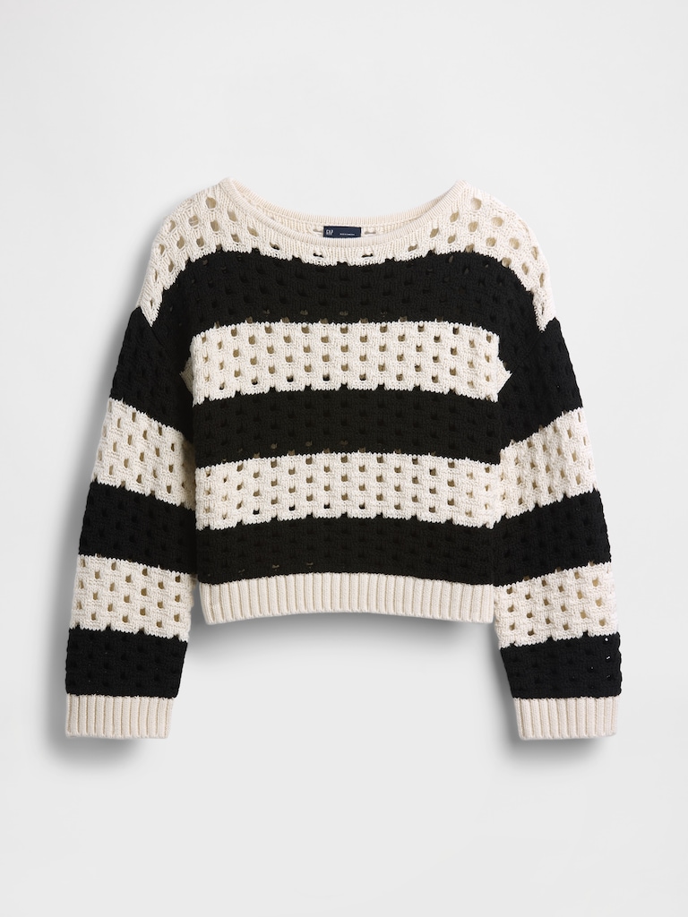100% Cotton Crochet Boatneck Sweater
