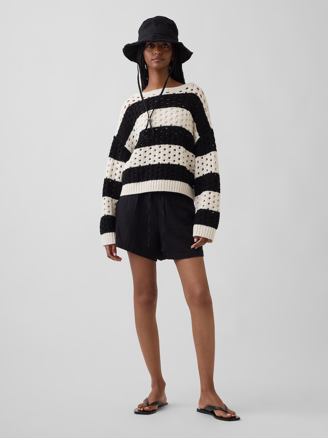 100% Cotton Crochet Boatneck Sweater