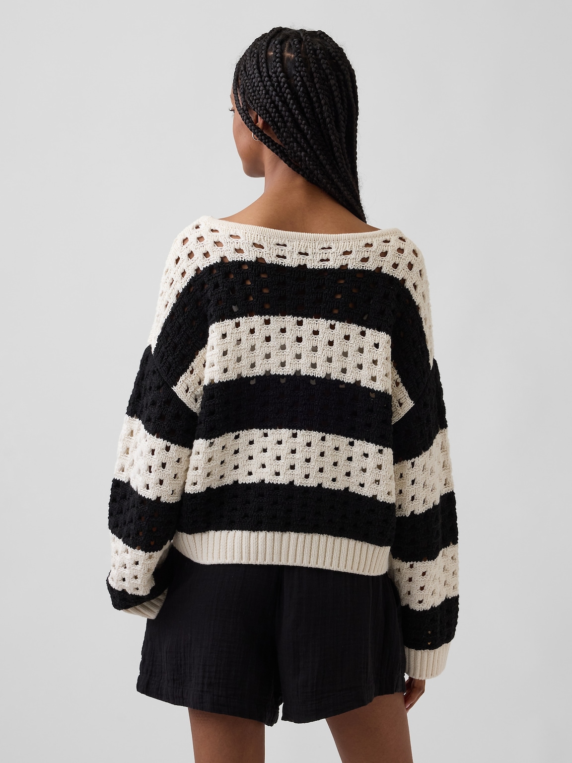 100% Cotton Crochet Boatneck Sweater