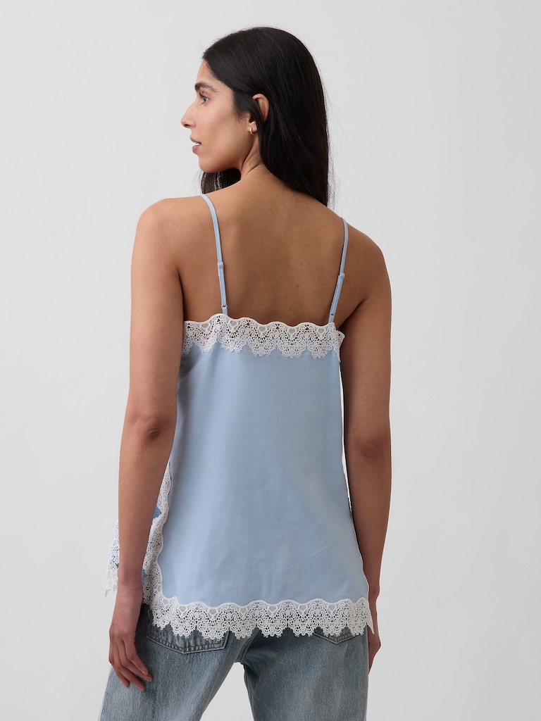 Linen-Blend Lace-Trim Cami