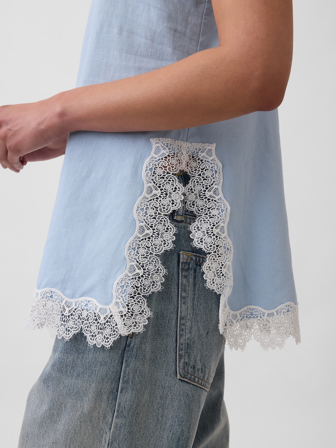 Linen-Blend Lace-Trim Cami