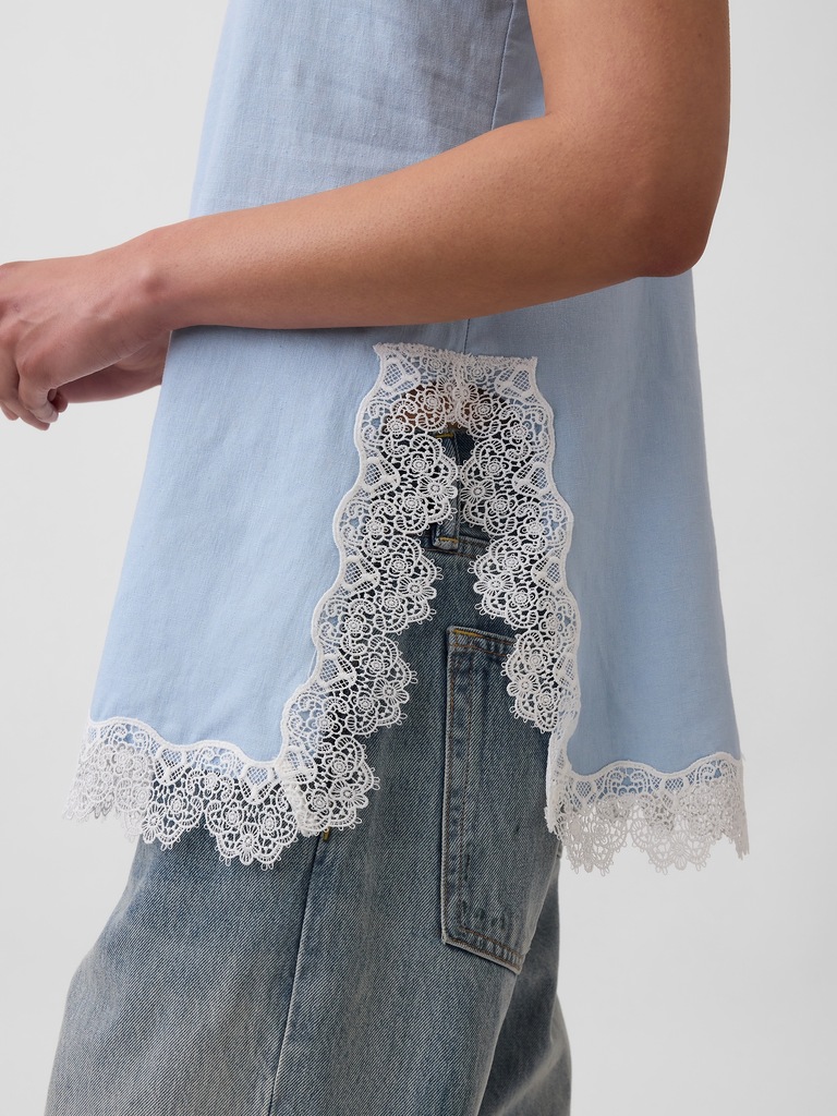 Linen-Blend Lace-Trim Cami