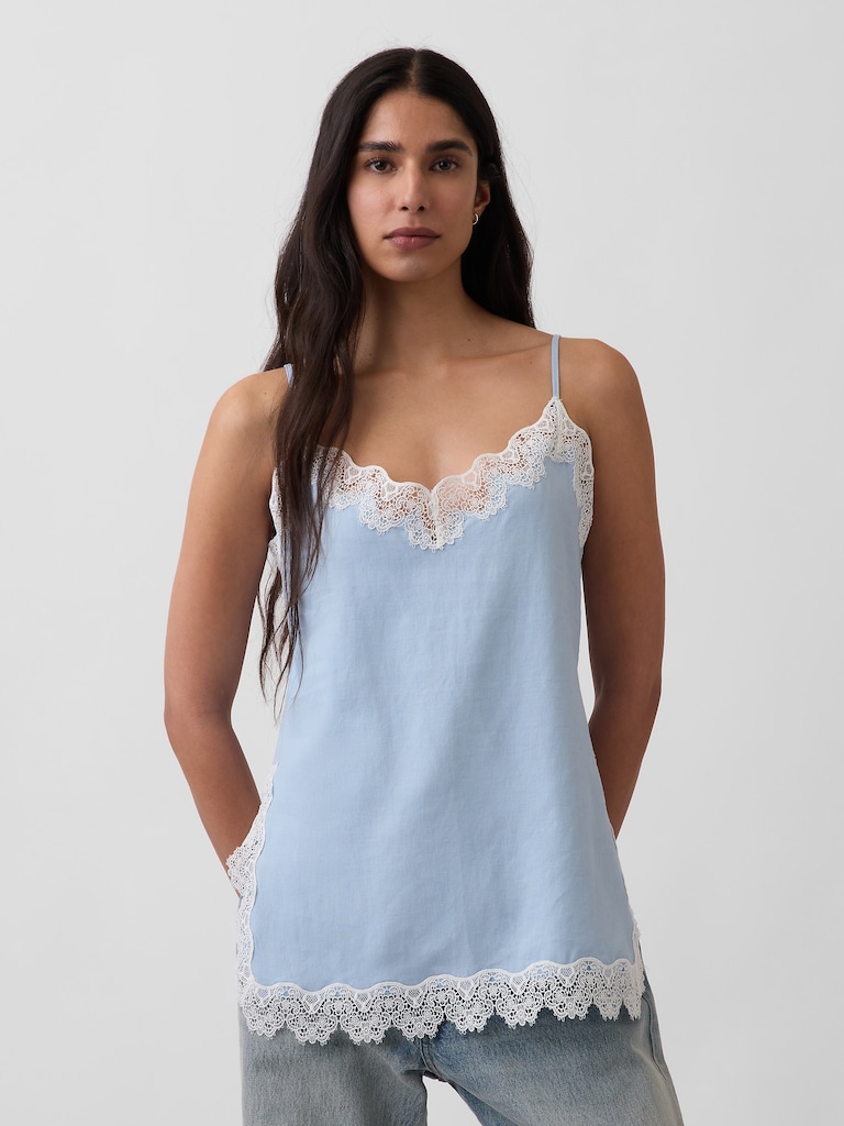 Linen-Blend Lace-Trim Cami