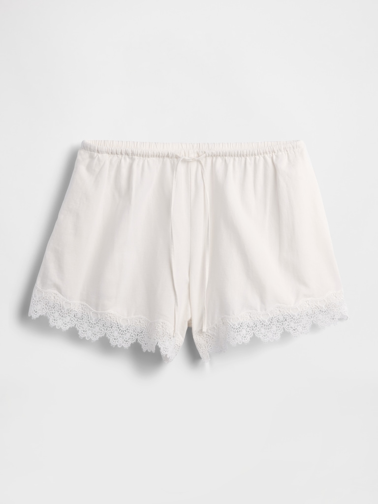 4" Mid Rise Linen-Blend Lace-Trim Shorts