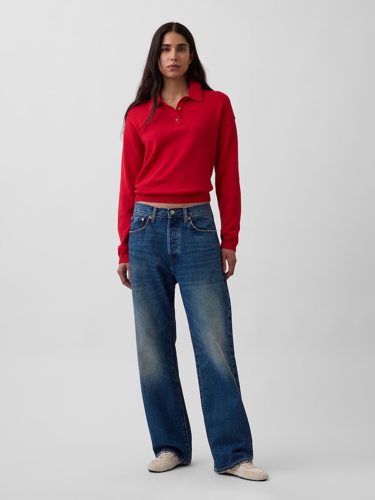 100% Cotton Relaxed Polo Sweater