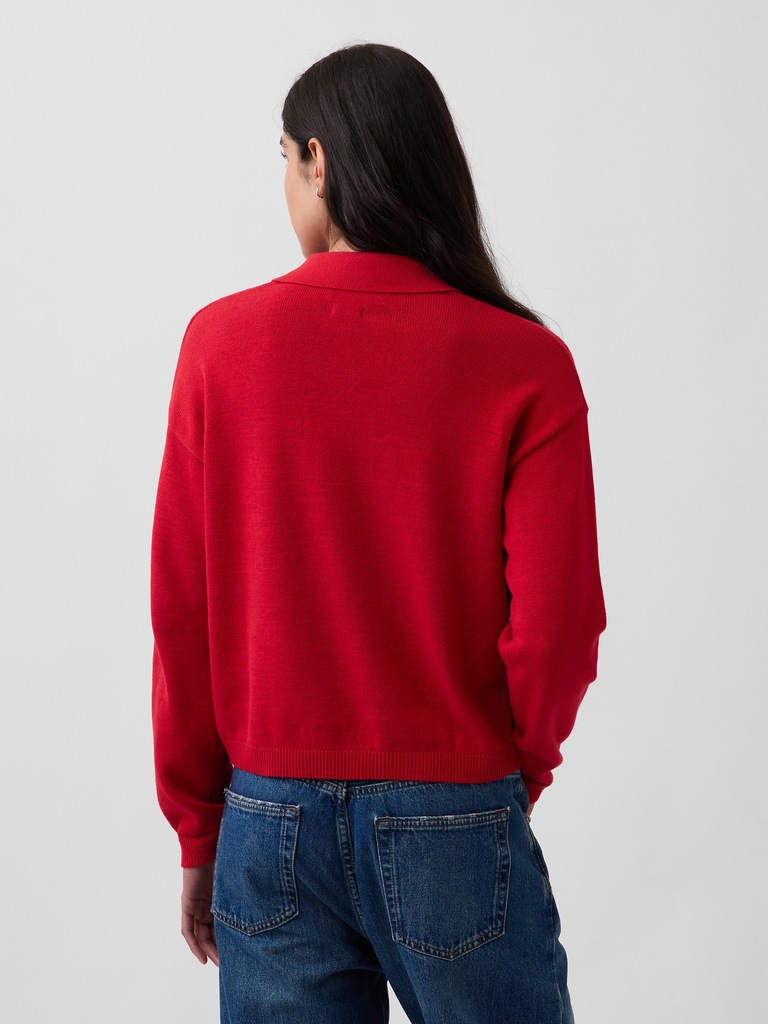 100% Cotton Relaxed Polo Sweater