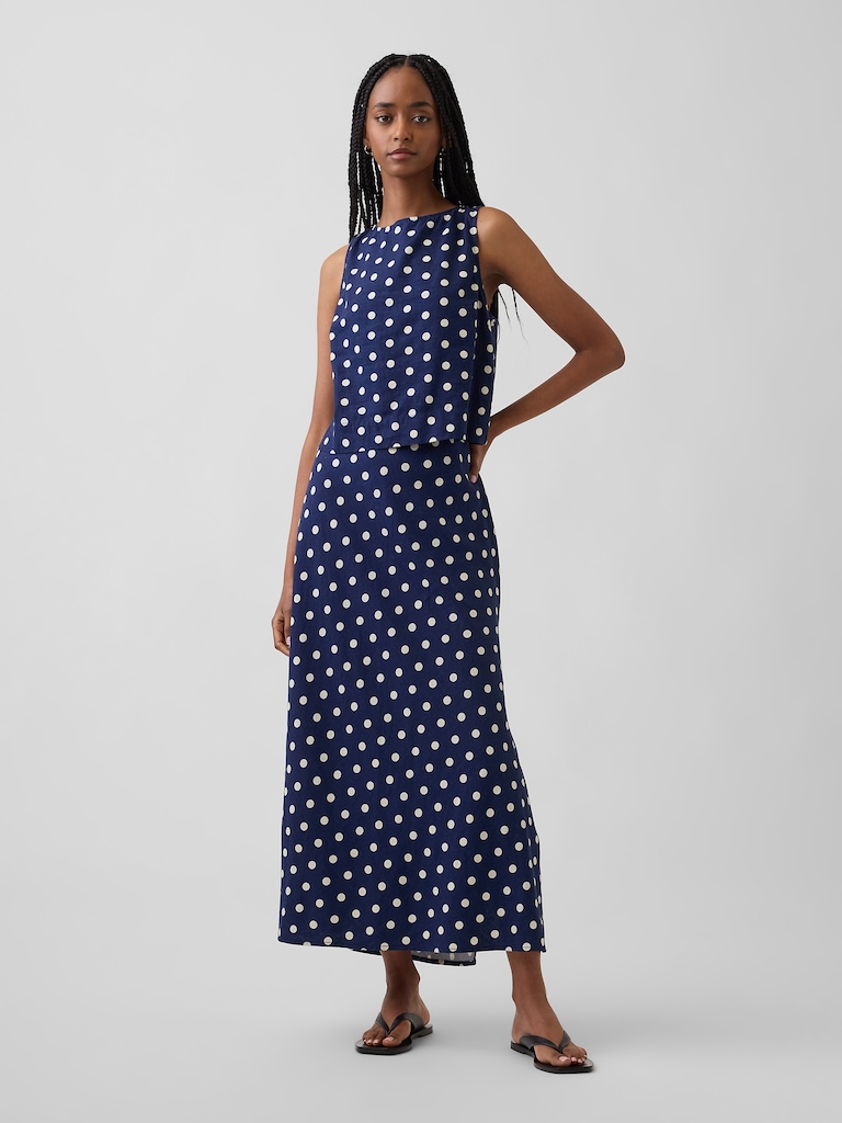 Linen-Blend Maxi Slip Skirt