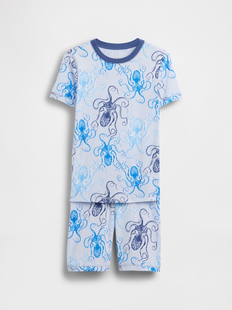 Kids Organic Brushed Cotton Octopus PJ Shorts Set